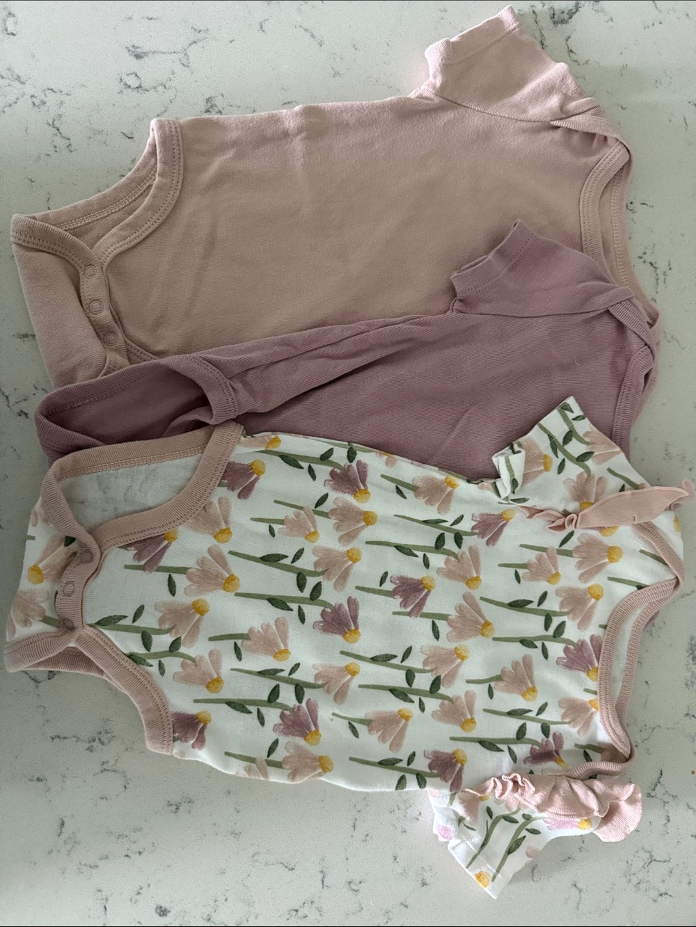 cloud island baby bodysuit set - pink, mauve, white with floral print
